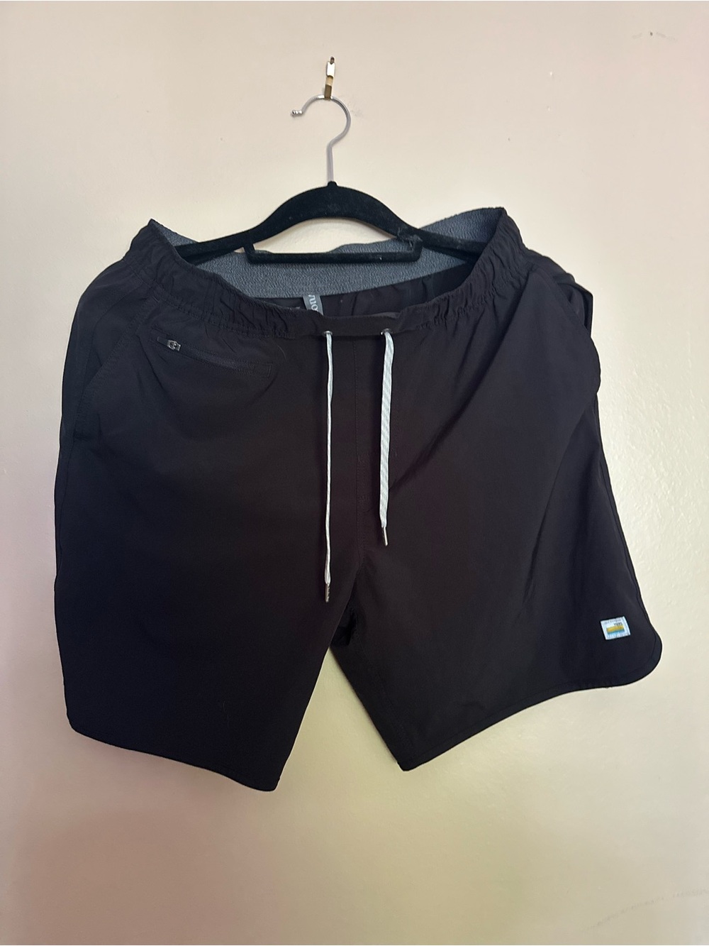 Vuori Black Athletic Shorts with White Drawstring